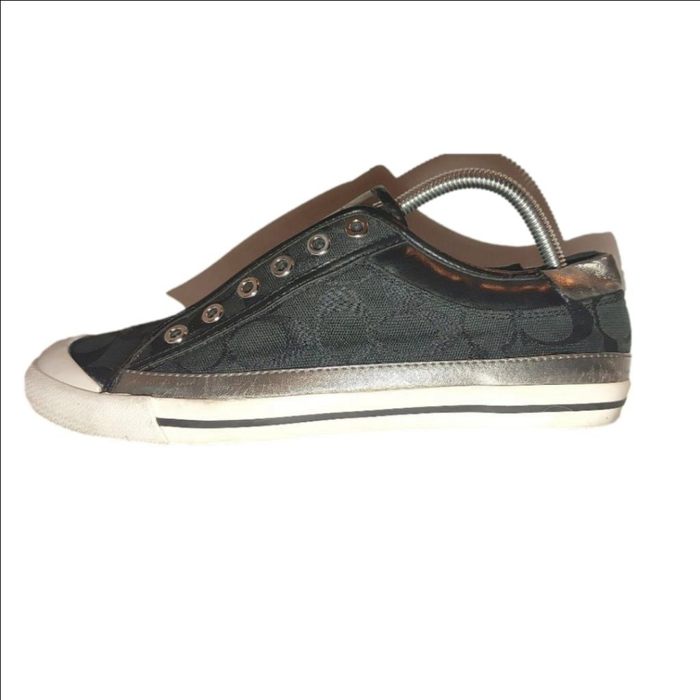 Coach Black and Silver Signature Slip-On Sneakers